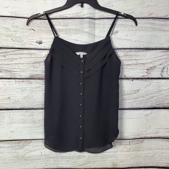 Naked Zebra Medium Black Ruffle Gold Button Flowy Tank Top - Picture 1 of 7